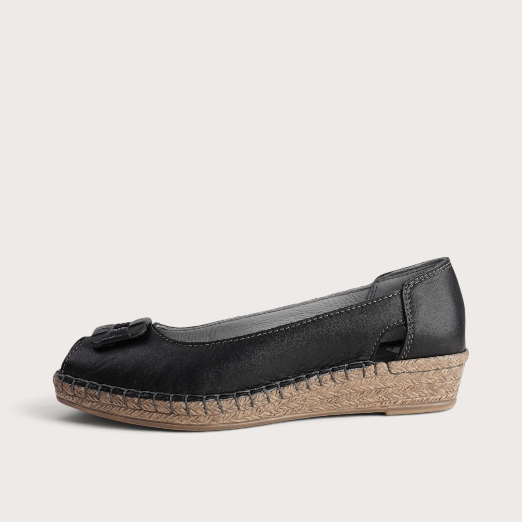 Erma Nero Leather Espadrille Wedges