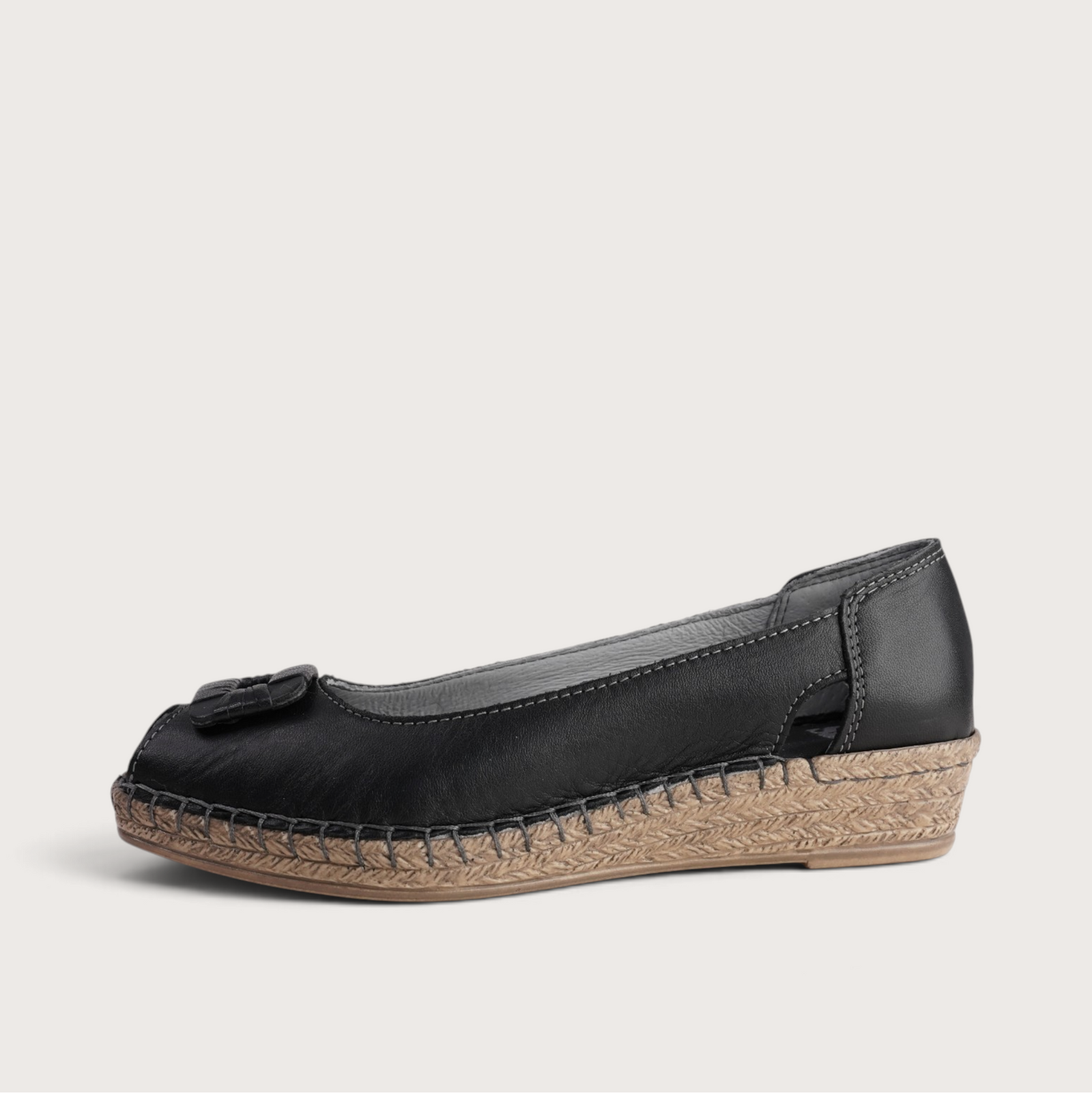 Erma Nero Leather Espadrille Wedges