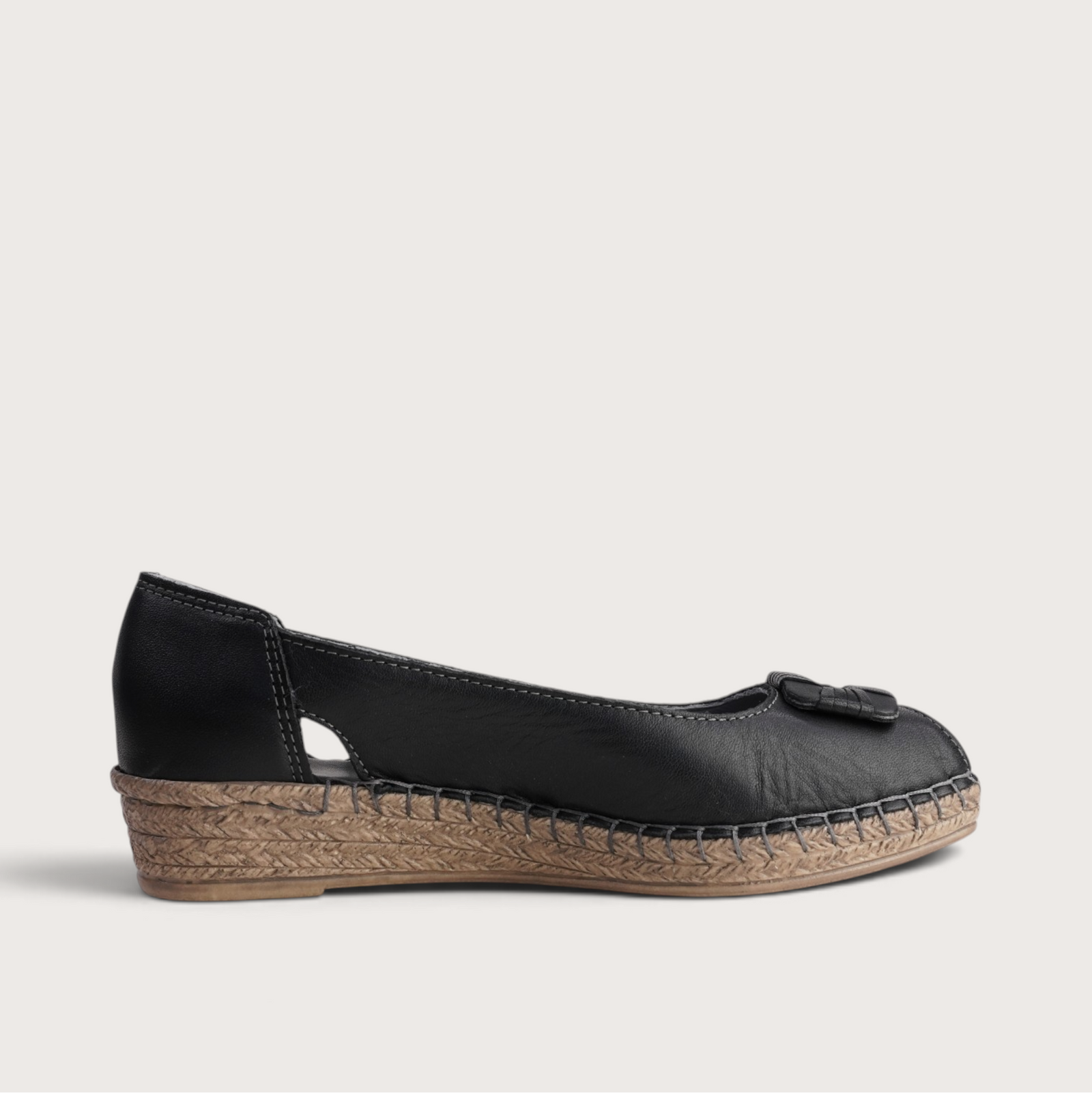 Erma Nero Leather Espadrille Wedges