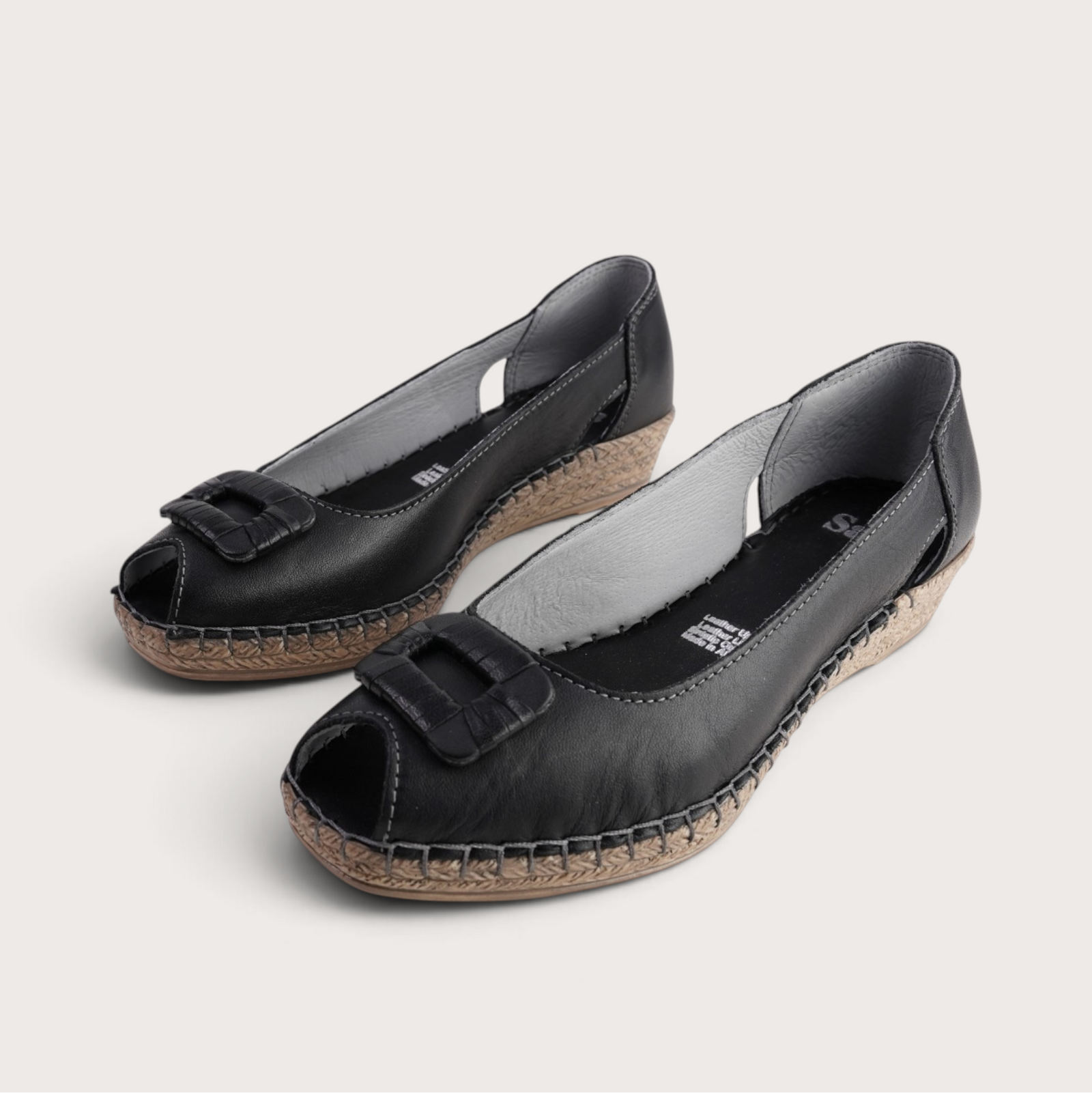 Erma Nero Leather Espadrille Wedges
