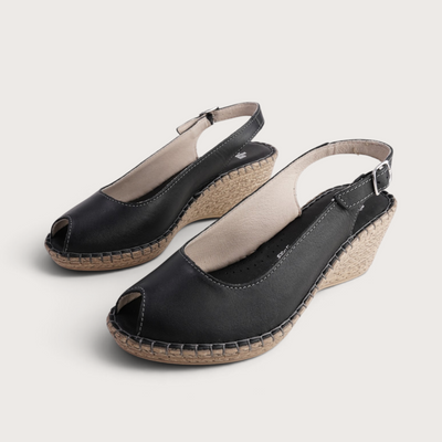 Verese Nero Leather Espadrille Wedges