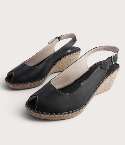Verese Nero Leather Espadrille Wedges