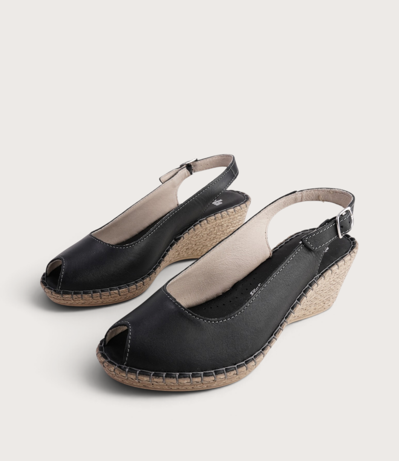 Verese Nero Leather Espadrille Wedges