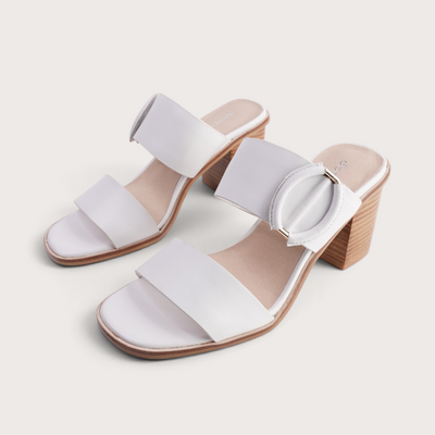 Nixoni White Leather Heels