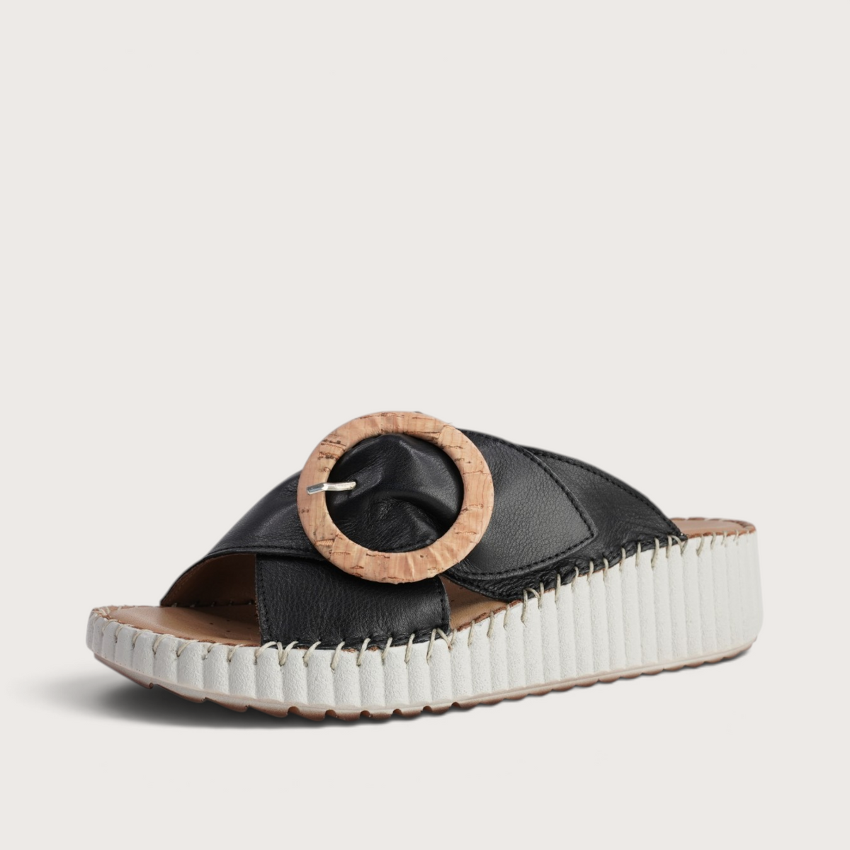Torch Black Leather Slides