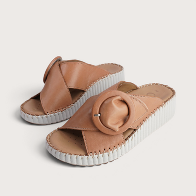 Torch Tan Leather Slides