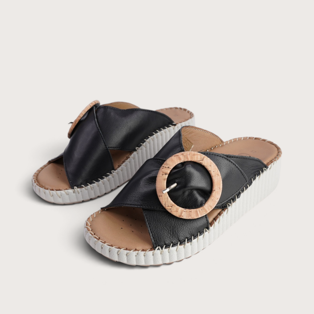 Torch Black Leather Slides