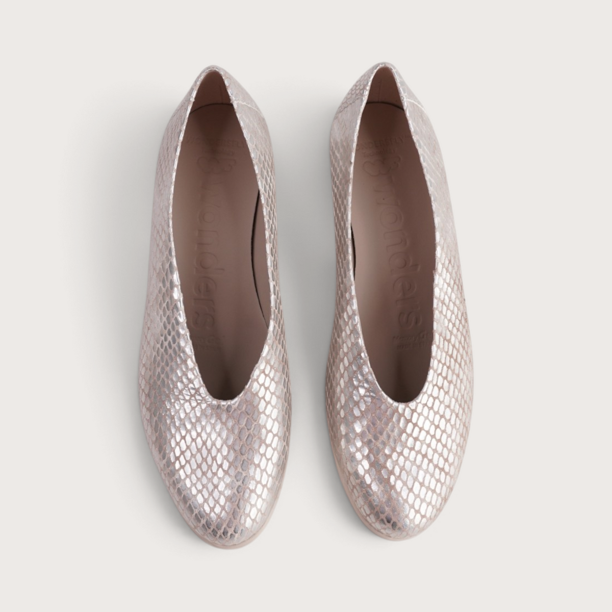 Caroline Silver Snake Leather Flats