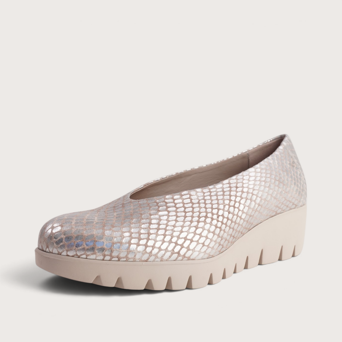 Caroline Silver Snake Leather Flats