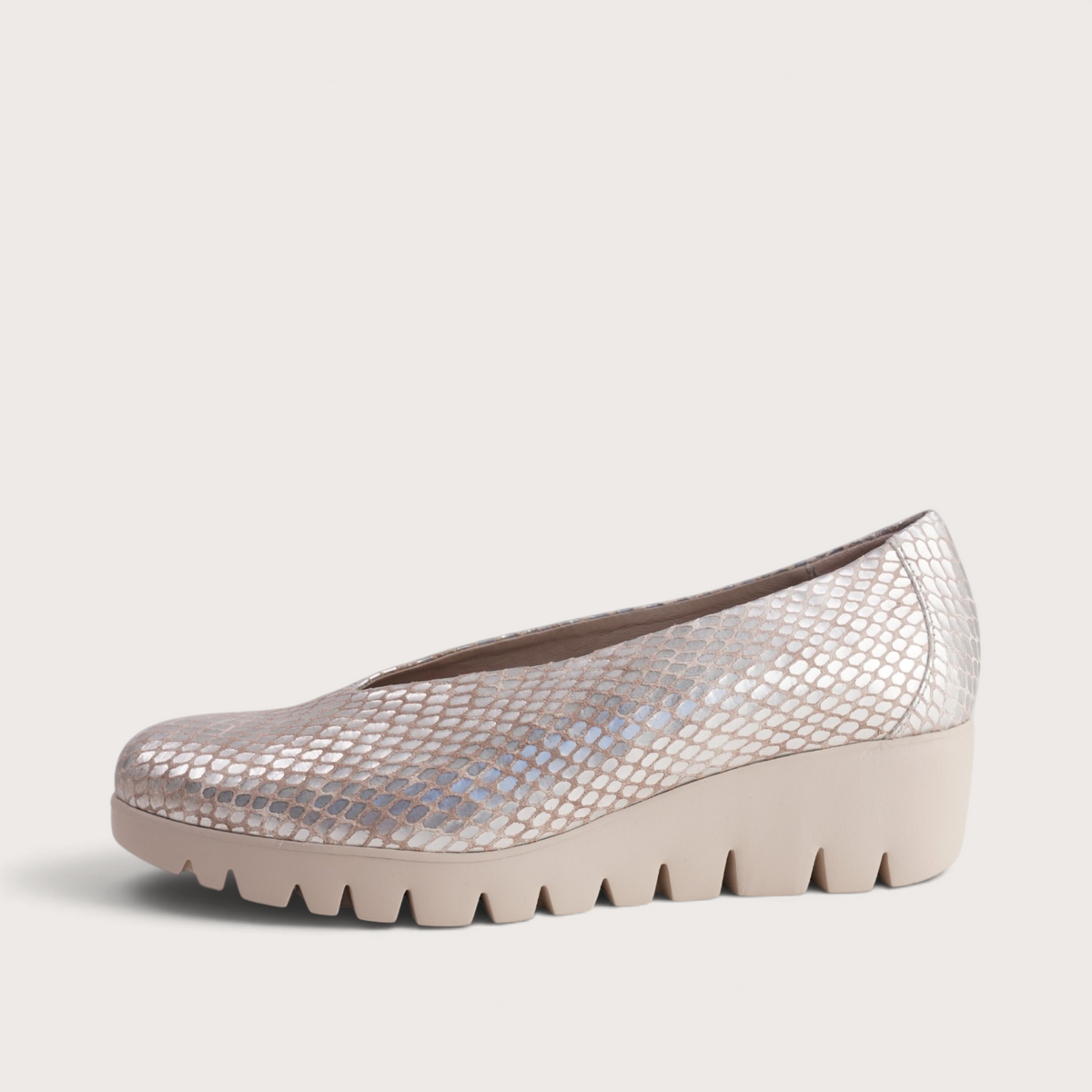 Caroline Silver Snake Leather Flats
