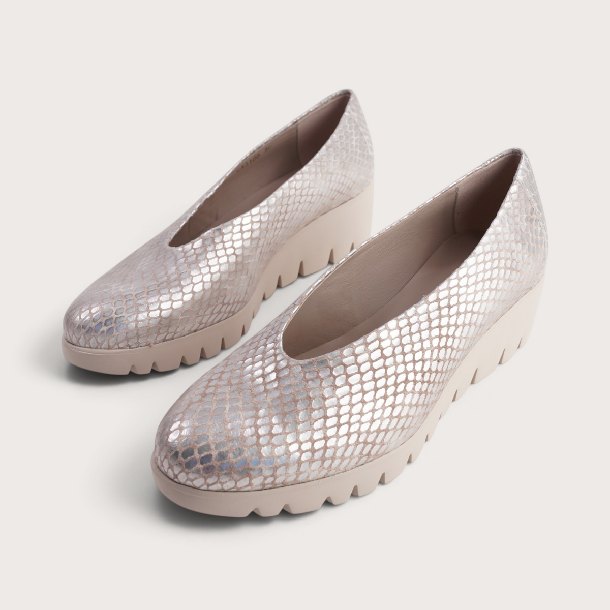 Caroline Silver Snake Leather Flats