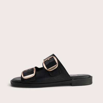 Yoyo Black Leather Slides