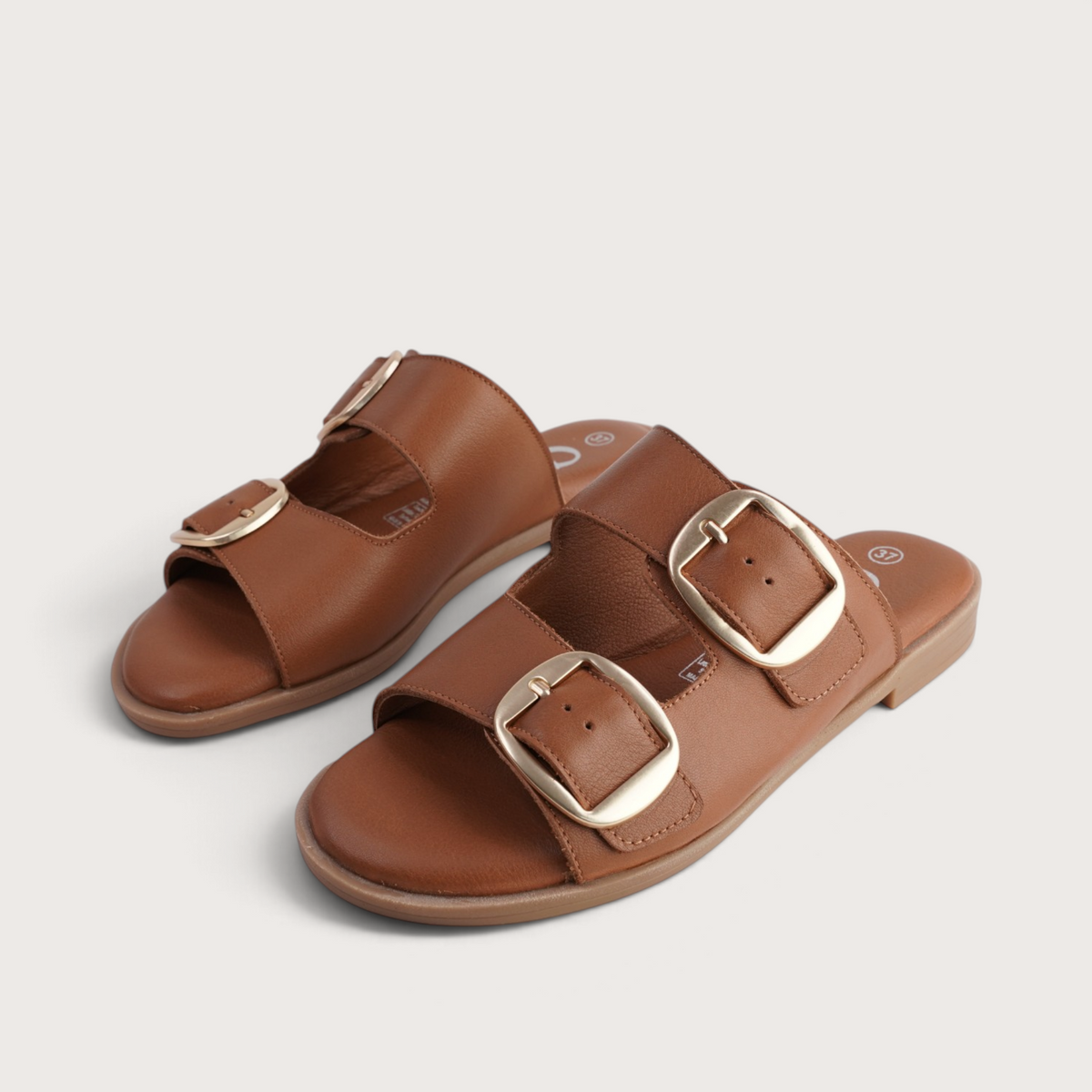 Yoyo Tan Leather Slides