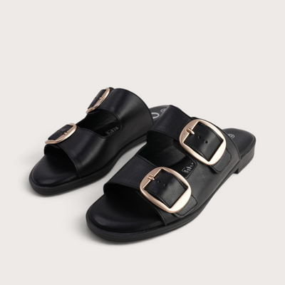 Yoyo Black Leather Slides