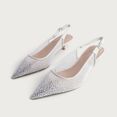 Quille White Mesh/ Silver Jewels Heels