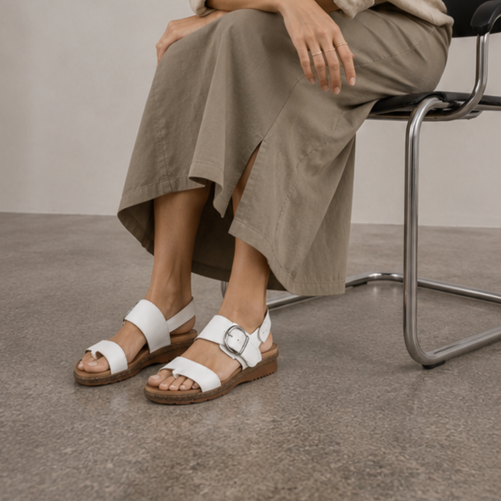 Archy White Leather Sandals