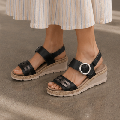 Venice Black Combo Wedge Sandals