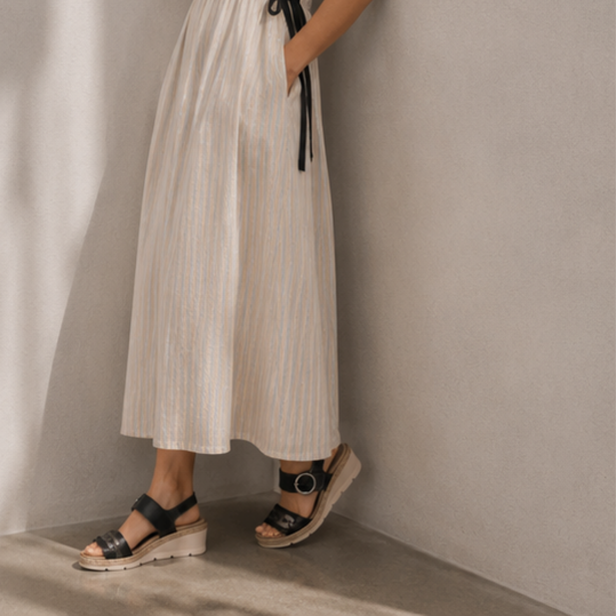 Venice Black Combo Wedge Sandals