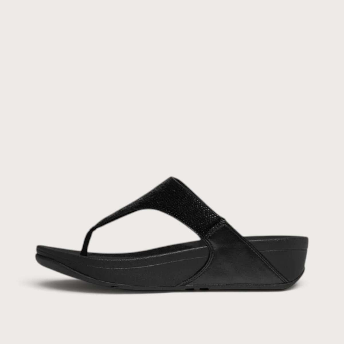 Lulu Leather Sequin Toepost All Black Sandals