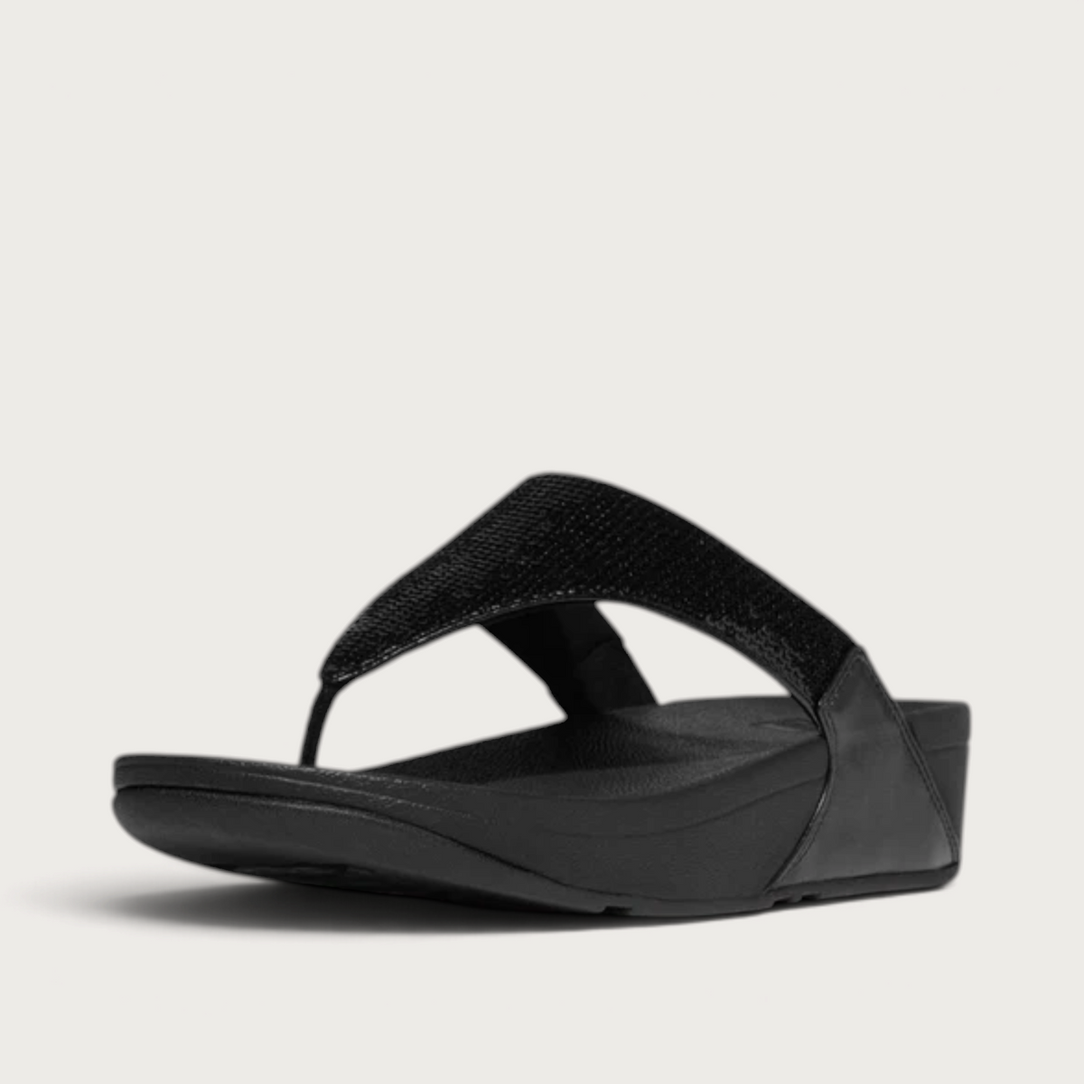 Lulu Leather Sequin Toepost All Black Sandals