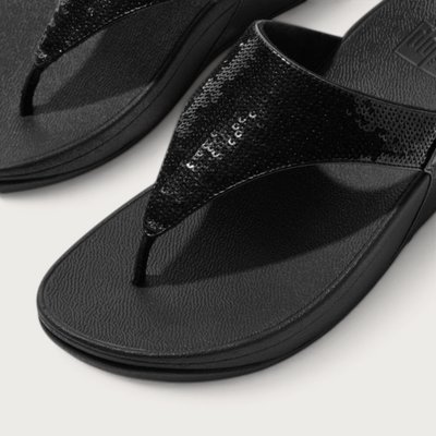 Lulu Leather Sequin Toepost All Black Sandals