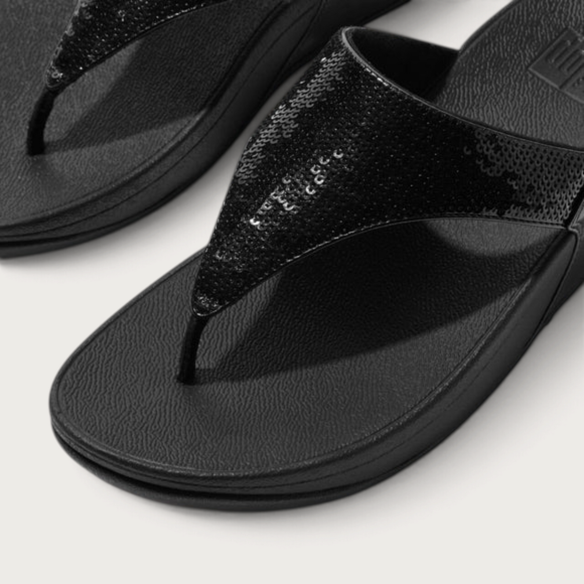 Lulu Leather Sequin Toepost All Black Sandals