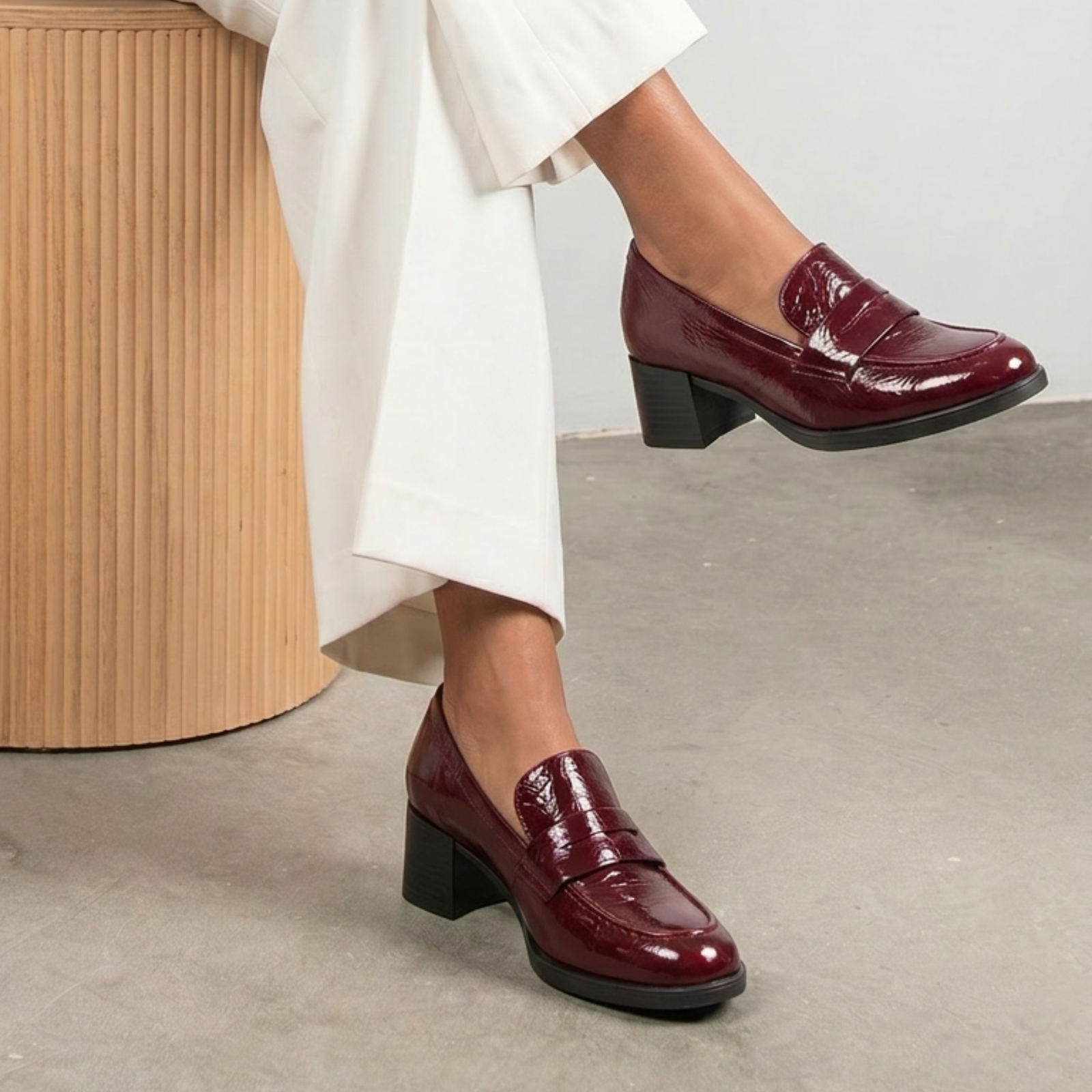 Kavari Bordo Leather Heeled Loafers