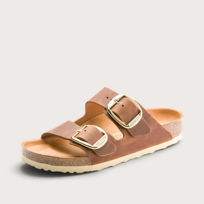 Arizona Big Buckle Oiled Leather Cognac Sandals
